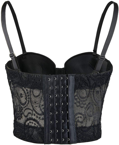ELLACCI Women'S Paisley Mesh Lace Bustier Crop Top Sexy Corset Top Bra Black Apparel & Accessories > Clothing > Underwear & Socks > Lingerie ELLACCI   