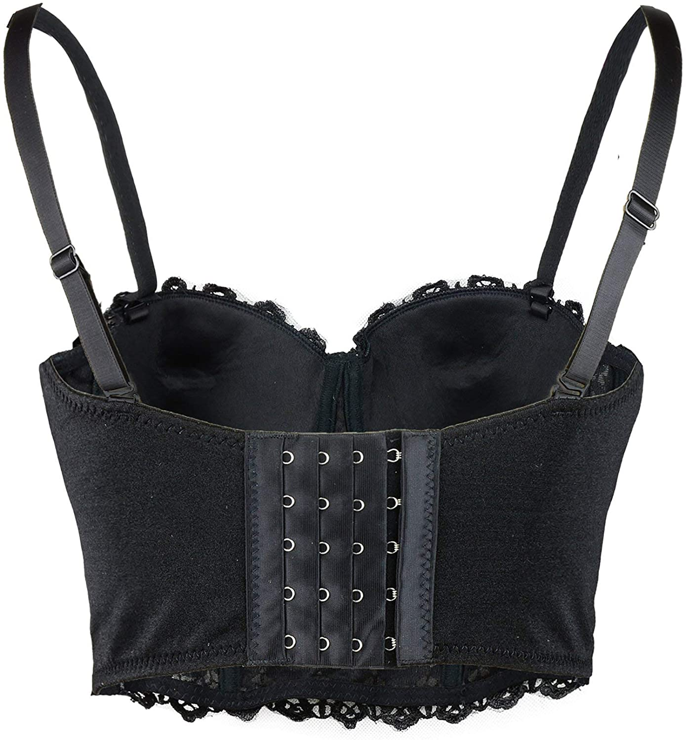 ELLACCI Women'S Natural Reigning Lace Rhinestone Bustier Crop Top Sexy Mesh Corset Top Bra Black Apparel & Accessories > Clothing > Underwear & Socks > Lingerie ELLACCI   