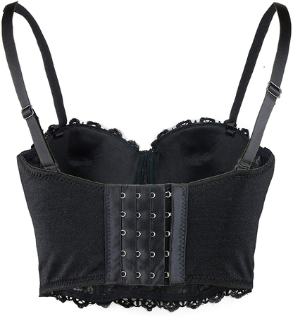 ELLACCI Women'S Natural Reigning Lace Rhinestone Bustier Crop Top Sexy Mesh Corset Top Bra Black Apparel & Accessories > Clothing > Underwear & Socks > Lingerie ELLACCI   