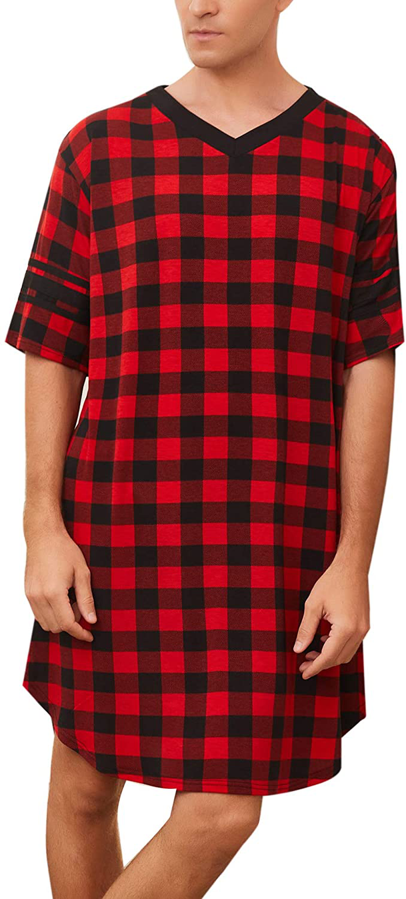 Ekouaer Men'S Nightshirt, Cotton Nightwear Comfy Big&Tall V Neck Short Sleeve Soft Loose Pajama Sleep Shirt Apparel & Accessories > Clothing > Sleepwear & Loungewear > Nightgowns Kylie Max   