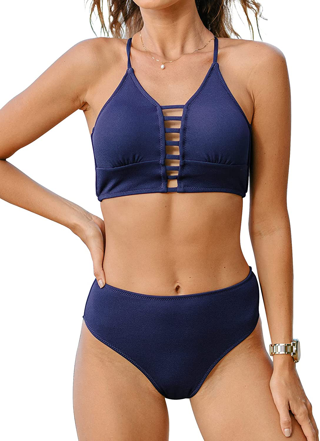 CUPSHE Women’s Bikini Swimsuit Floral Print Lace Up Multi Color Strappy Two Piece Bathing Suit Apparel & Accessories > Clothing > Swimwear KYLIE MAX Royal Blue X-Small 