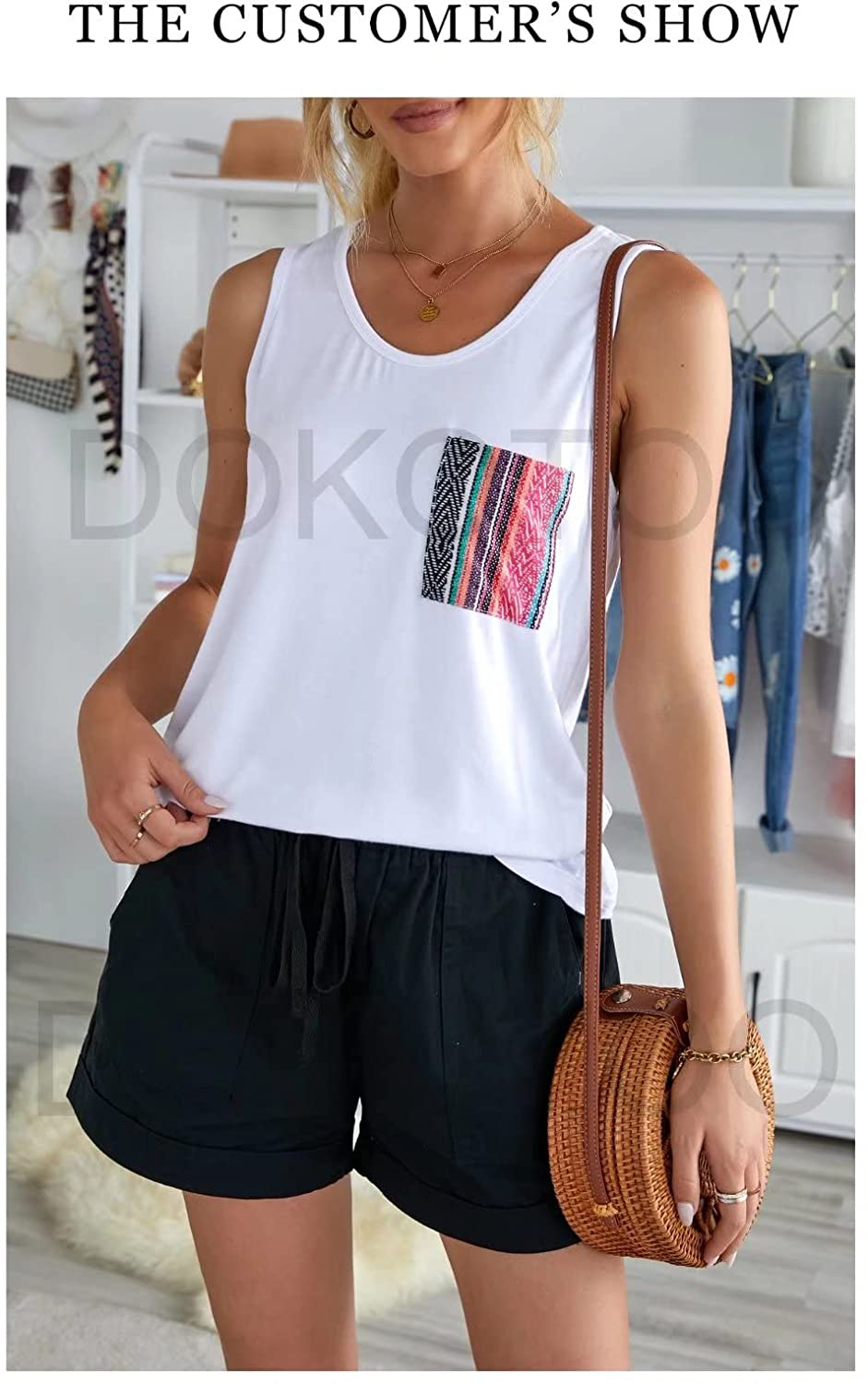Dokotoo Womens Crew Neck Tank Tops Summer Leopard Detail Print Top Casual Cami Shirts Blouses S-XXL Apparel & Accessories > Clothing > Activewear Kylie Max   
