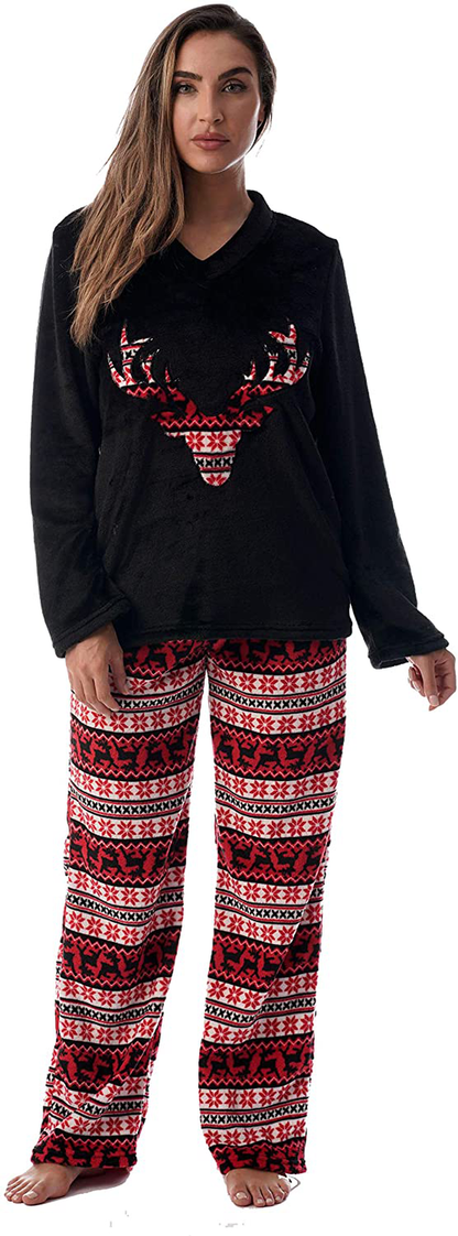Just Love Plush Pajama Sets for Women Apparel & Accessories > Clothing > Sleepwear & Loungewear > Pajamas Just Love Black - Reindeer Snowflake 2X 