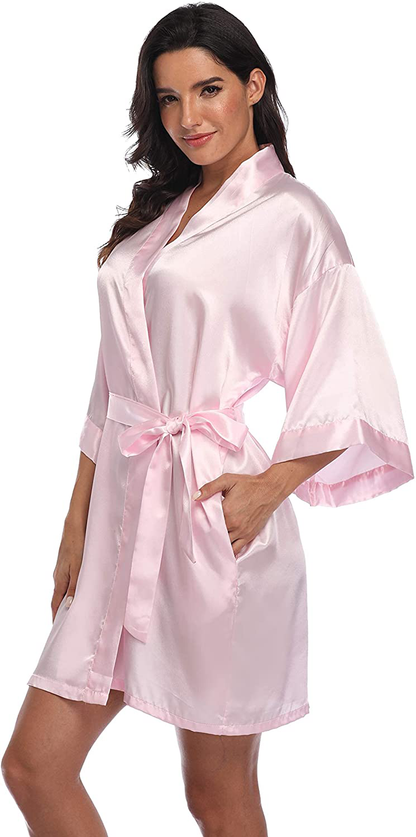 Kotii Women Silk Satin Short Bathrobes V-Neck Pure Color Sleepwear Wedding Bridesmaid Bride Party Robe S-2XL Apparel & Accessories > Clothing > Sleepwear & Loungewear > Robes Kotii   