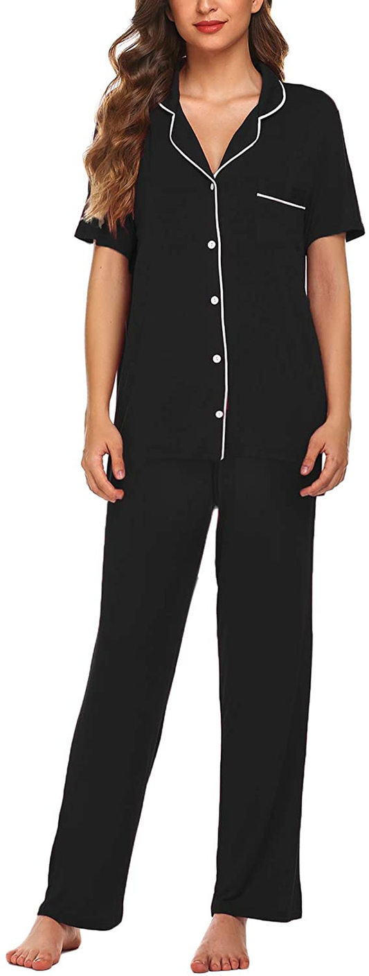 Avidlove Women Pajamas Set Notch Collar Soft Sleepwear Pjs Short Sleeve Button Down Nightwear with Long Pants Apparel & Accessories > Clothing > Sleepwear & Loungewear > Pajamas Avidlove   