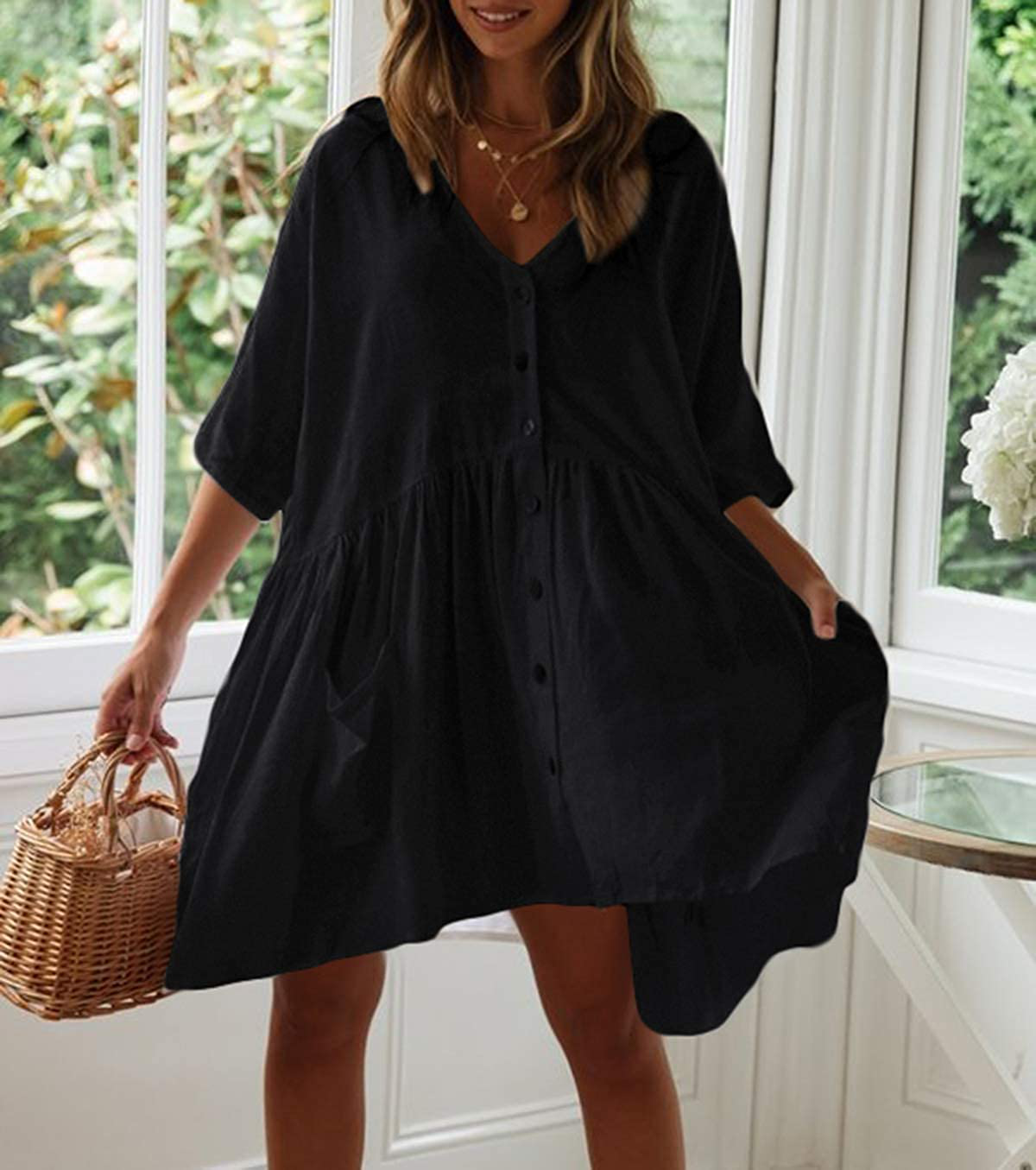 Wander Agio Beach Swimsuit for Women Sleeve Coverups Bikini Cover up Shirt Button Pocket down Skirt Apparel & Accessories > Clothing > Swimwear Kylie Max   