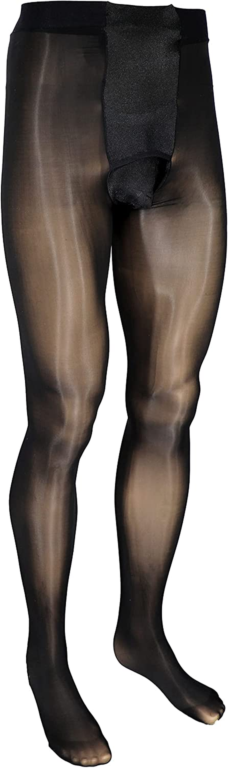 Glossy Mens Pantyhose with Fly Pouch Apparel & Accessories > Clothing > Underwear & Socks > Shapewear Generic Black (1 Pair) Large Tall 