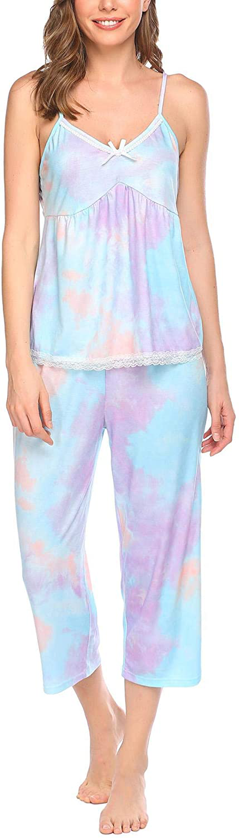 Ekouaer Womens Pajamas Set V-Neck Cami Top and Capris Pants Sleepwear Pjs Set S-XXL Apparel & Accessories > Clothing > Sleepwear & Loungewear Kylie Max   