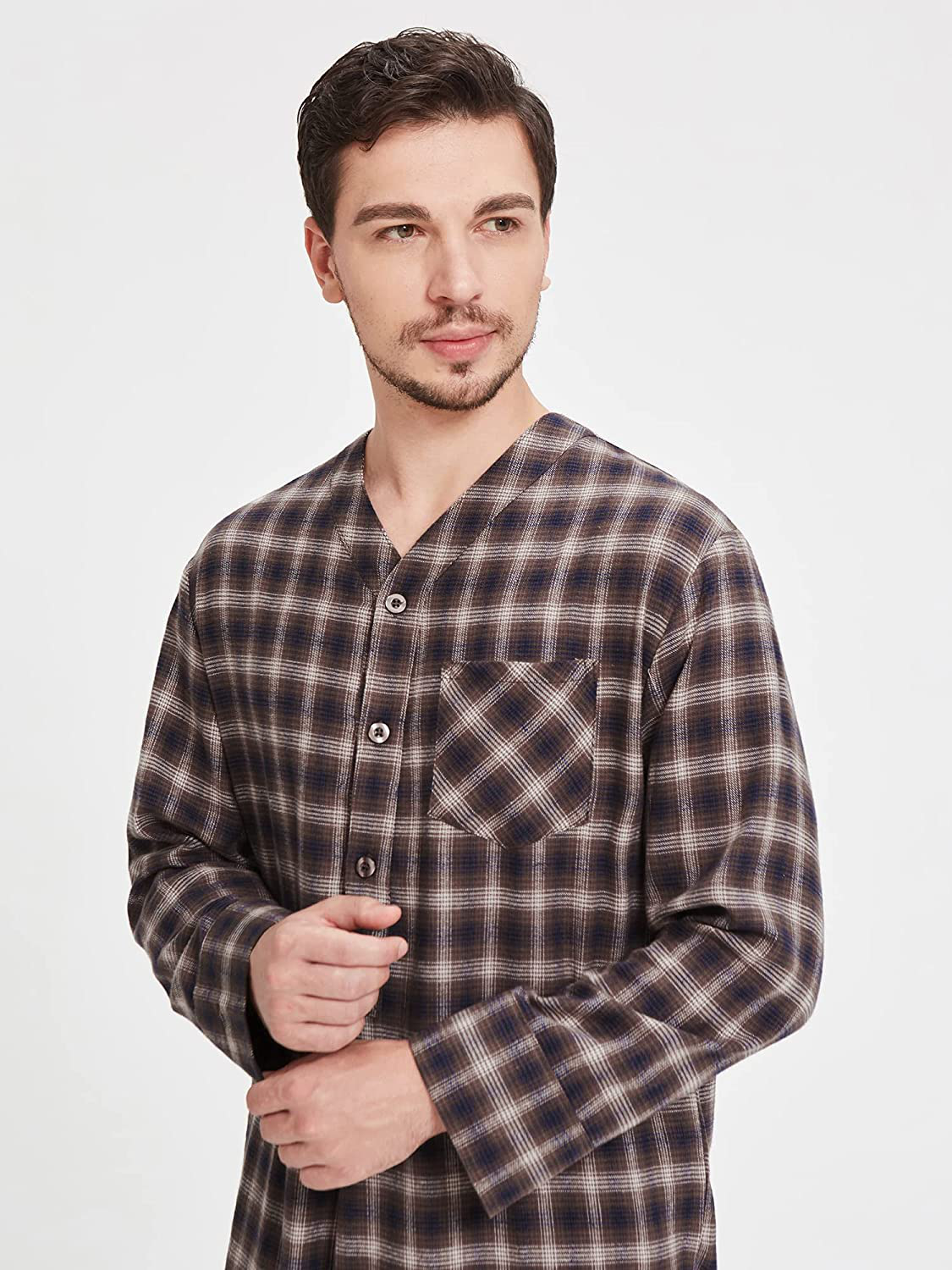 SIORO Men'S Flannel Nightshirt Plaid Cotton Nightwear Loose Pajama Sleep Shirt Apparel & Accessories > Clothing > Sleepwear & Loungewear > Nightgowns Kylie Max   