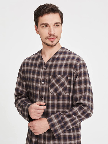 SIORO Men'S Flannel Nightshirt Plaid Cotton Nightwear Loose Pajama Sleep Shirt Apparel & Accessories > Clothing > Sleepwear & Loungewear > Nightgowns Kylie Max   