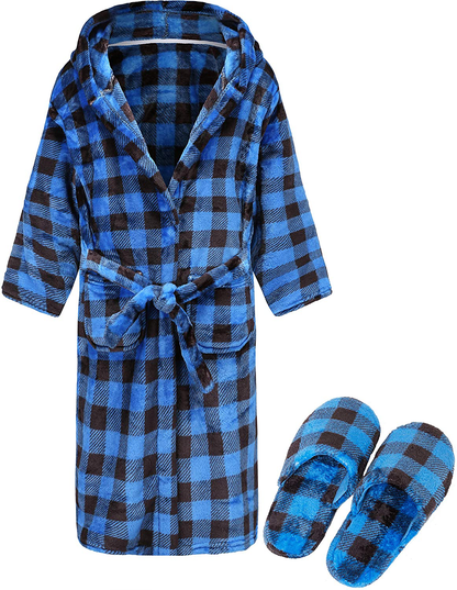 Kids Soft Plush Hooded Bathrobe Matching Slippers,Spa Robe Hooded Flannel Pajamas Sleepwear for Boys Girls Apparel & Accessories > Clothing > Sleepwear & Loungewear > Robes Kylie Max   