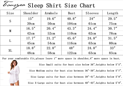 TOUSYEA Sleep Shirts for Women Button down Shirts Long Sleeve Sleepwear Swimsuit Cover Ups Soft Pajama Tops Apparel & Accessories > Clothing > Sleepwear & Loungewear > Nightgowns Kylie Max   