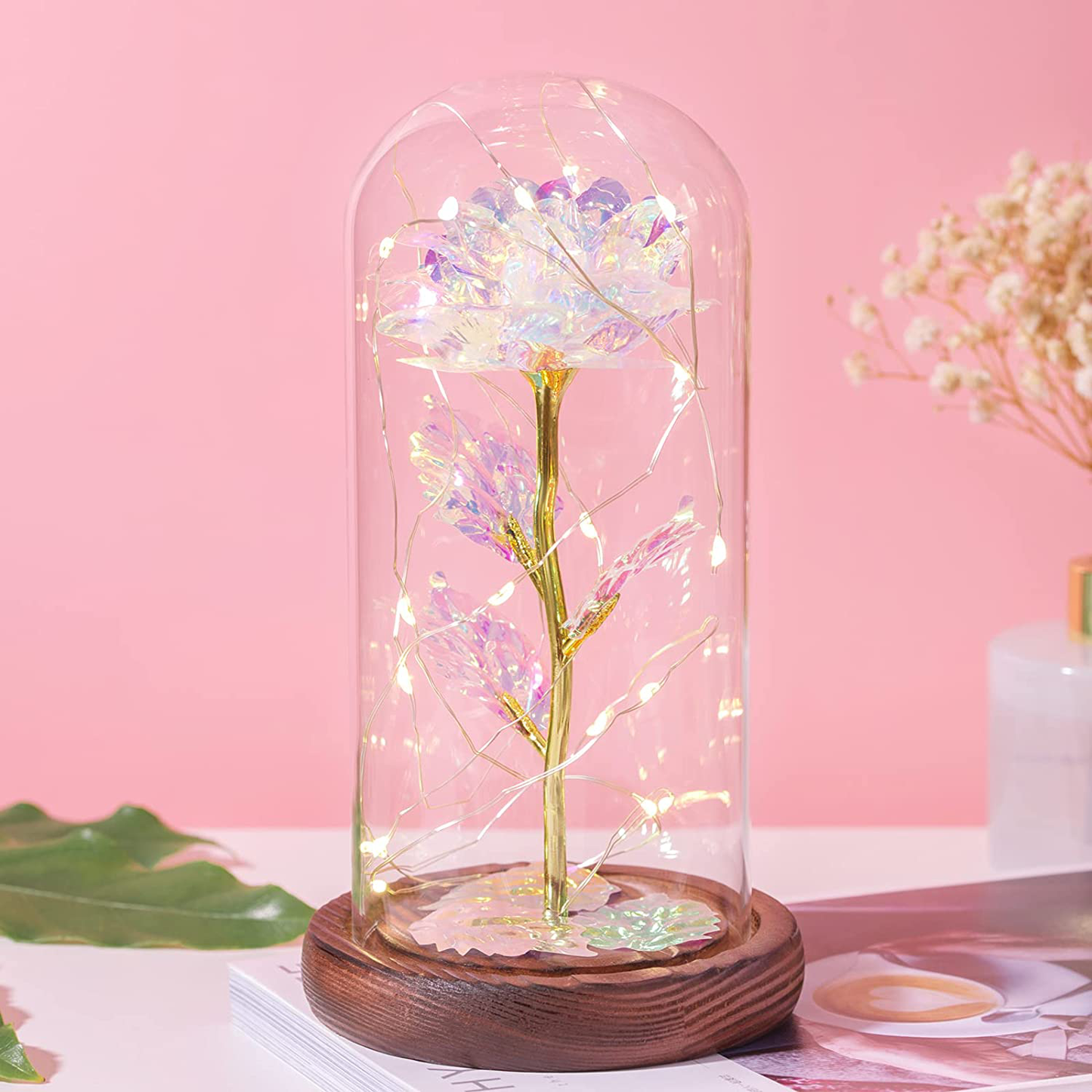 Tongtai Galaxy Rose Flower Gift-Galaxy Enchanted Rose with Led Light String in Glass Dome -Gifts for Women Mom Her Birthday Wedding Anniversary Room Home Bedroom Decor Arts & Entertainment > Party & Celebration > Gift Giving Tongtai Rose-galaxy  