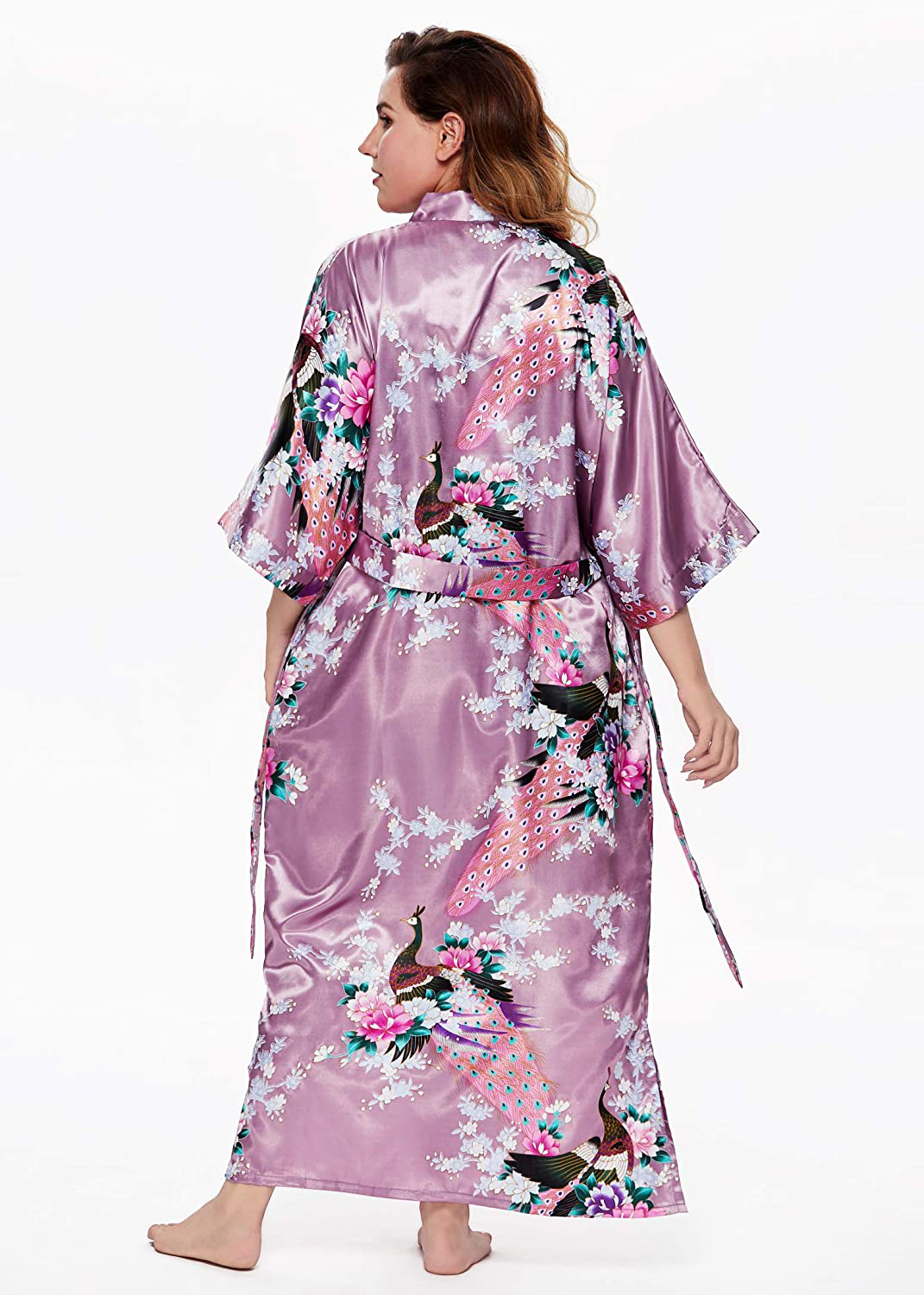 BABEYOND Women'S plus Size Kimono Robe Long Robes with Peacock and Blossoms Printed plus Size Kimono Outfit Apparel & Accessories > Clothing > Sleepwear & Loungewear > Robes KYLIE MAX   