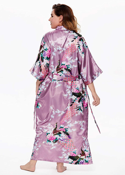 BABEYOND Women'S plus Size Kimono Robe Long Robes with Peacock and Blossoms Printed plus Size Kimono Outfit Apparel & Accessories > Clothing > Sleepwear & Loungewear > Robes KYLIE MAX   