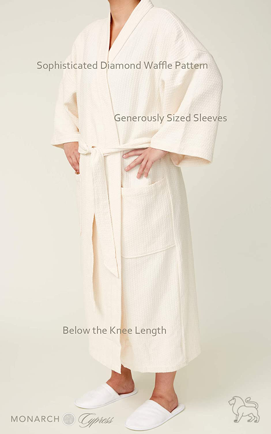 MONARCH Diamond Waffle Spa Kimono Robe - Soft Light Hotel Bathrobe Cypress Apparel & Accessories > Clothing > Sleepwear & Loungewear > Robes Kylie Max   
