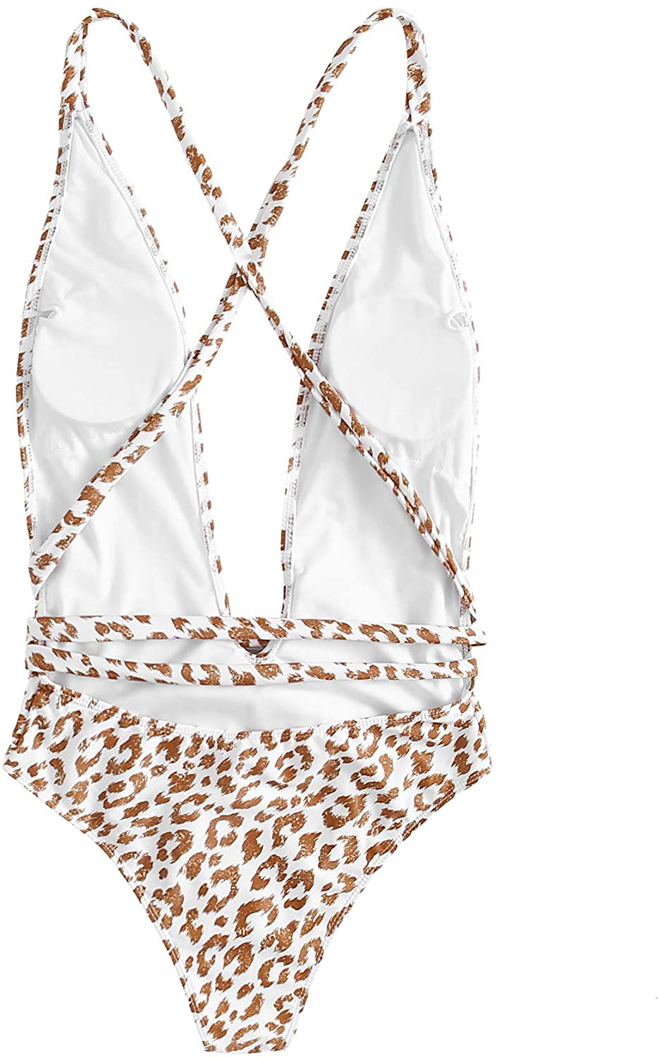 Sweatyrocks Women'S Sexy Bathing Suits Criss Cross Tie Knot Front Deep V Open Back Leopard One Piece Swimwear Apparel & Accessories > Clothing > Swimwear Kylie Max   