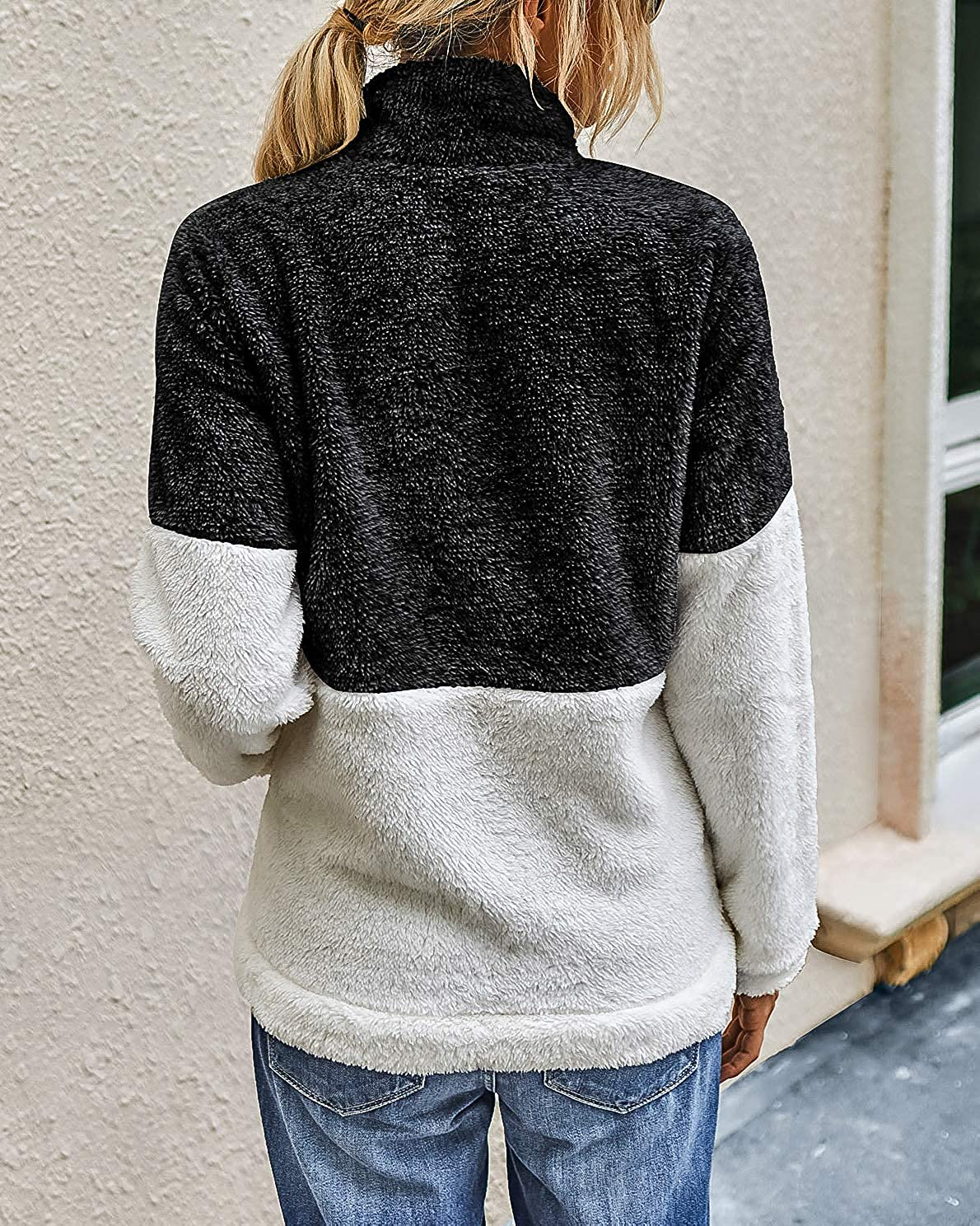 BTFBM Women Sherpa Pullover Quarter Zip Long Sleeve Fluffy Soft Fleece Jackets Sweaters Sweatshirts Hoodies Outwear Coat Apparel & Accessories > Clothing > Activewear Kylie Max   