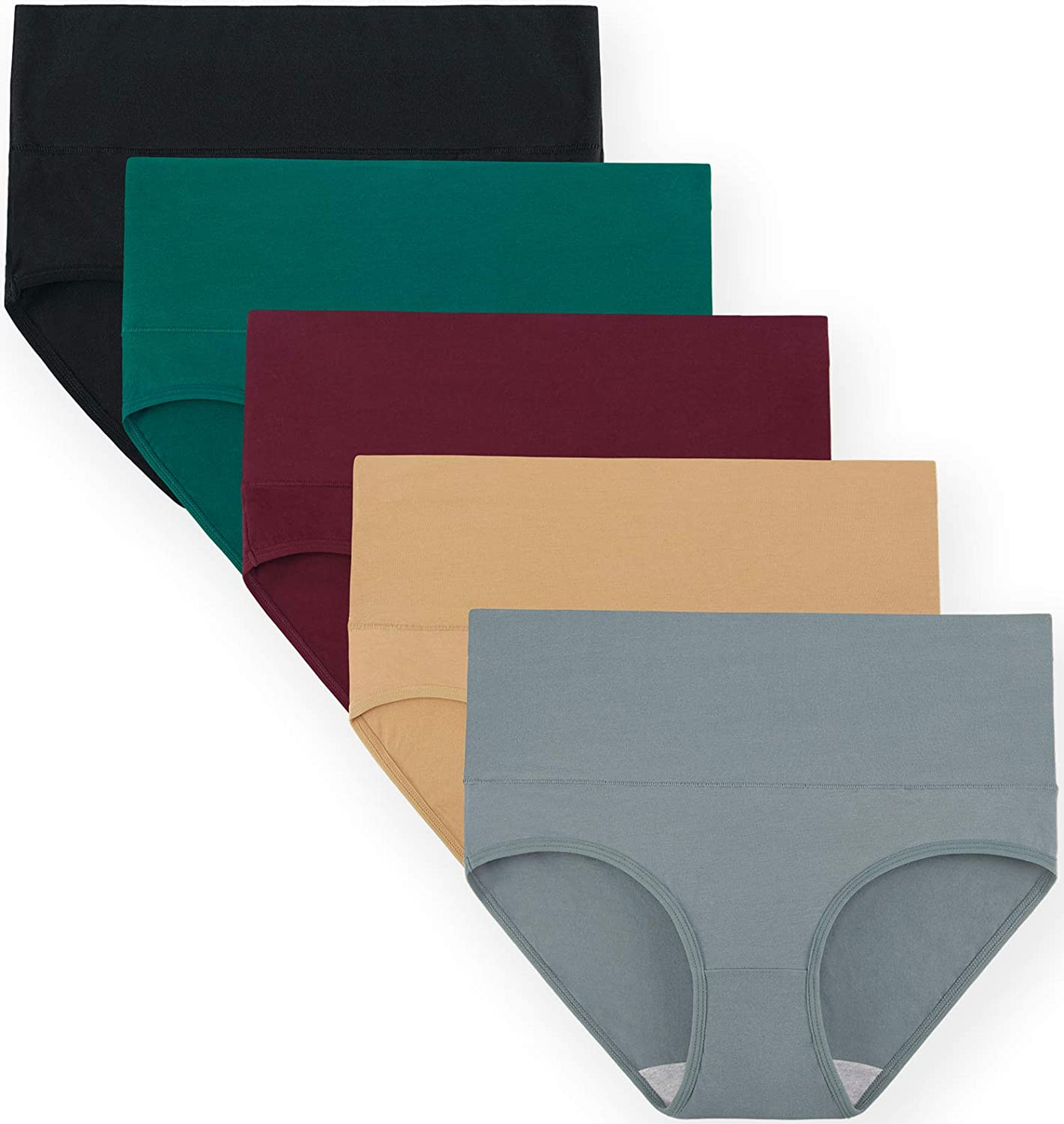 INNERSY Womens High Waisted Underwear Cotton Panties Regular & plus Size 5-Pack Apparel & Accessories > Clothing > Underwear & Socks > Underwear INNERSY Dark Vintage X-Large 