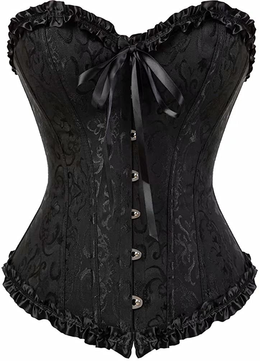 Corset Top Bustier Women'S Overbust Satin Floral Lace up Trim plus Size Bodyshaper Apparel & Accessories > Clothing > Underwear & Socks > Lingerie jutrisujo Black 819 5X-Large 