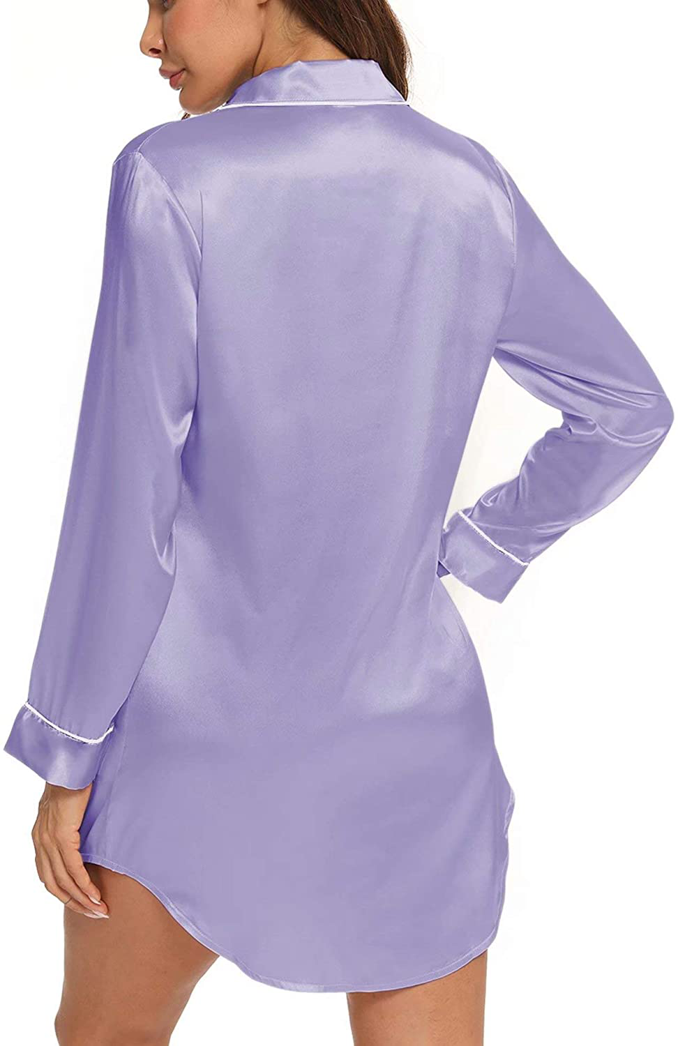 SWOMOG Women'S Satin Sleep Shirt Long Sleeve Sleepwear Silk Nightshirt Button down Pajama Top Apparel & Accessories > Clothing > Sleepwear & Loungewear > Nightgowns Kylie Max   