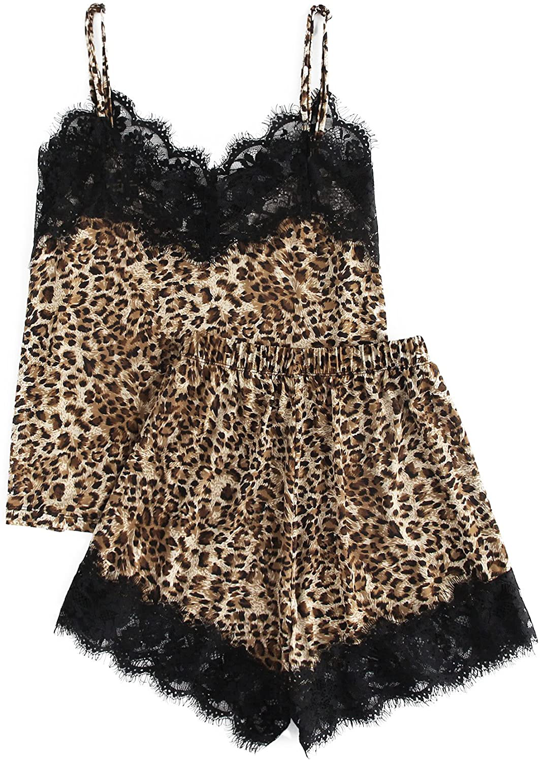 DIDK Women'S Lace Trim Satin Sleepwear Sleepwear Cami and Shorts Pajama Set Apparel & Accessories > Clothing > Sleepwear & Loungewear Kylie Max   