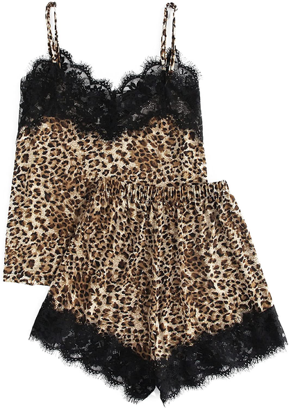 DIDK Women'S Lace Trim Satin Sleepwear Sleepwear Cami and Shorts Pajama Set Apparel & Accessories > Clothing > Sleepwear & Loungewear Kylie Max   