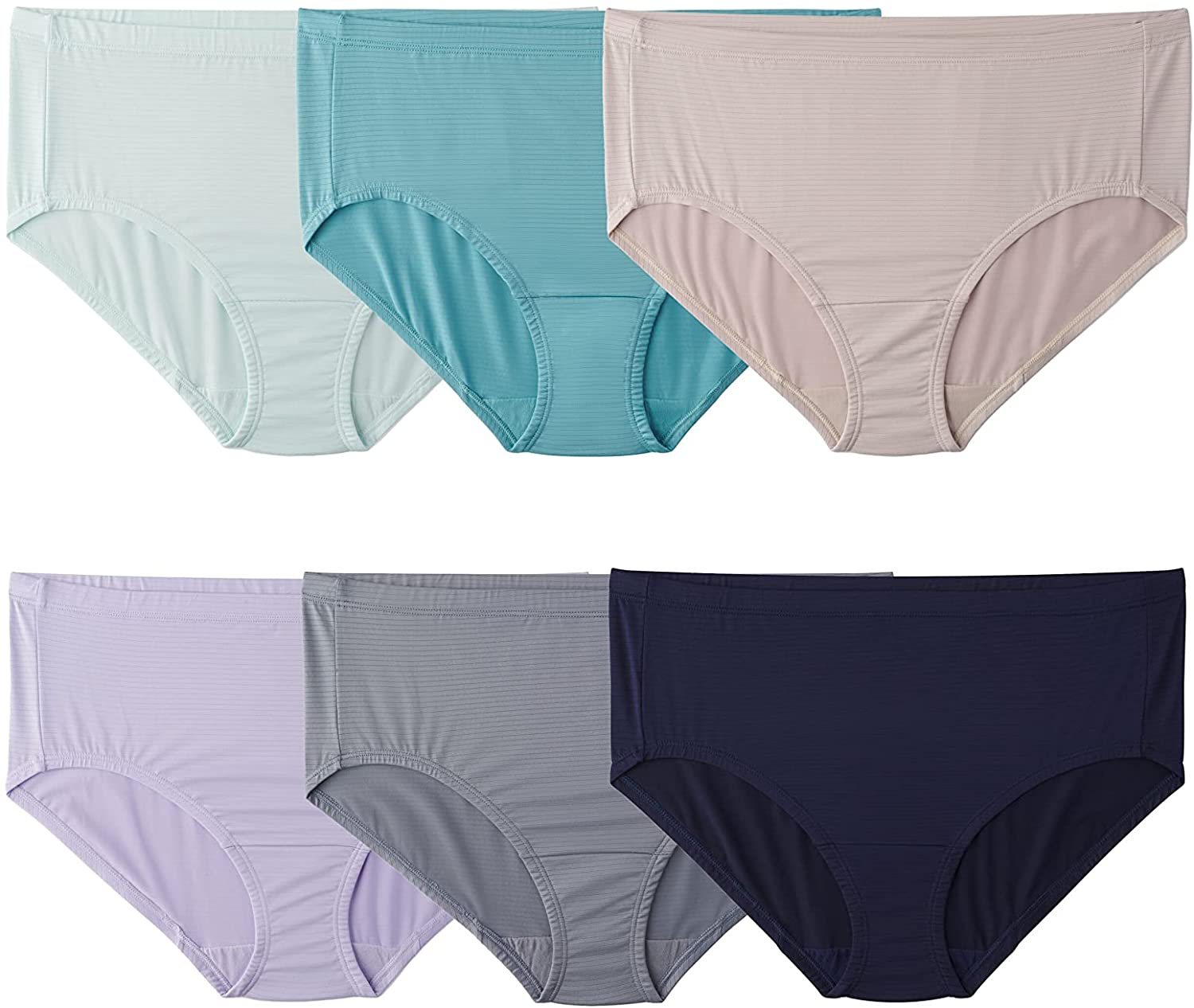 Fruit of the Loom Women'S Breathable Underwear (Regular & plus Size) Apparel & Accessories > Clothing > Underwear & Socks > Underwear Fruit of the Loom Plus Size Brief - Cooling Stripes - 6 Pack Assorted Colors Plus Size 10
