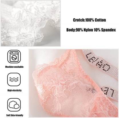 Sexy Panties, LEVAO Thongs for Women Letter Rhinestones G-String Low-rise Tanga Stretch Underwear Pack of 6 Apparel & Accessories > Clothing > Underwear & Socks > Underwear LEVAO   