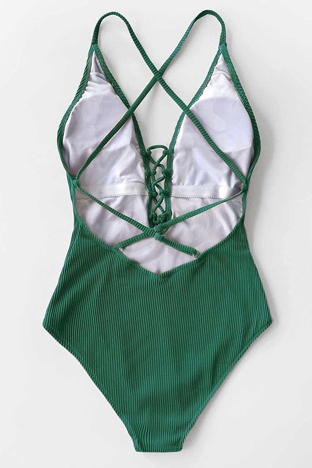 CUPSHE Women'S Solid Color V Neck Lace up One Piece Swimsuit Apparel & Accessories > Clothing > Swimwear Kylie Max   