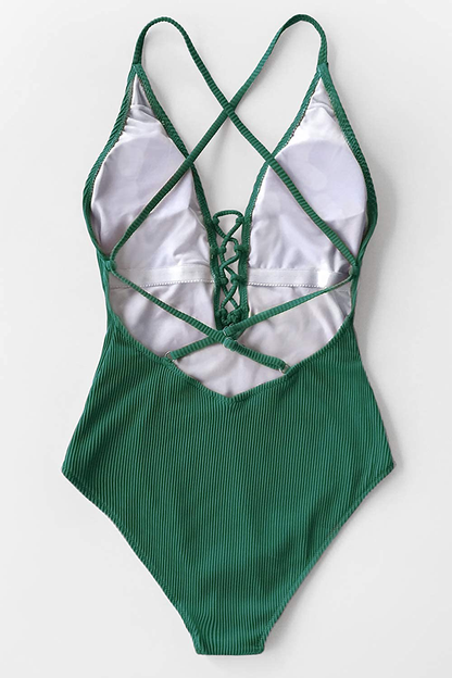 CUPSHE Women'S Solid Color V Neck Lace up One Piece Swimsuit Apparel & Accessories > Clothing > Swimwear Kylie Max   
