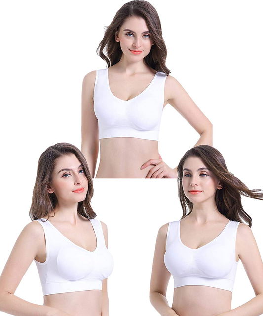 PRETTYWELL Sleep Bras for Women, Comfort Seamless Wireless Stretchy Sports Bra,3 Pack Yoga Bras, with Removable Pads Apparel & Accessories > Clothing > Underwear & Socks > Bras Kylie Max   