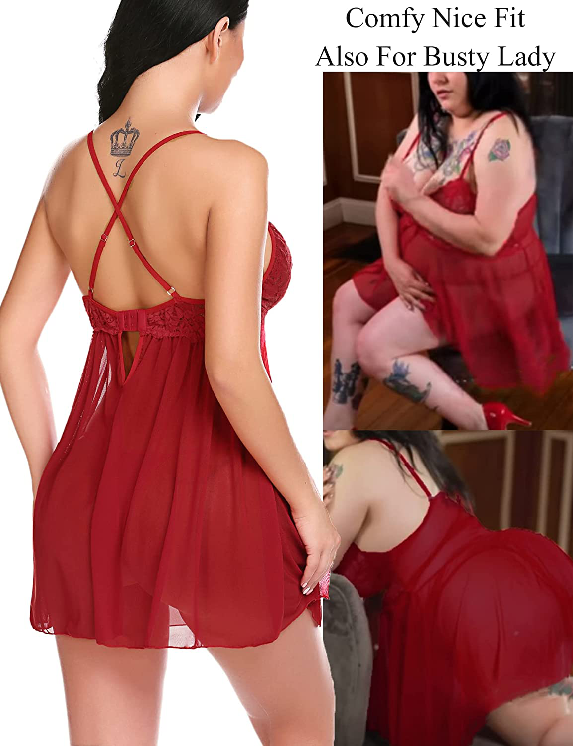 Avidlove Women Negligees Lingerie Lace Babydoll Sexy Chemise Exotic Mesh Nightgowns Apparel & Accessories > Clothing > Underwear & Socks > Lingerie Kylie Max   