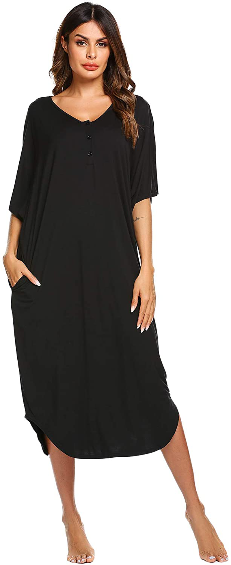 Ekouaer Nightgowns for Women Button-Down Sleepwear Short Sleeve Nightshirt plus Size Night Wear S-XXL Apparel & Accessories > Clothing > Sleepwear & Loungewear > Nightgowns Kylie Max   