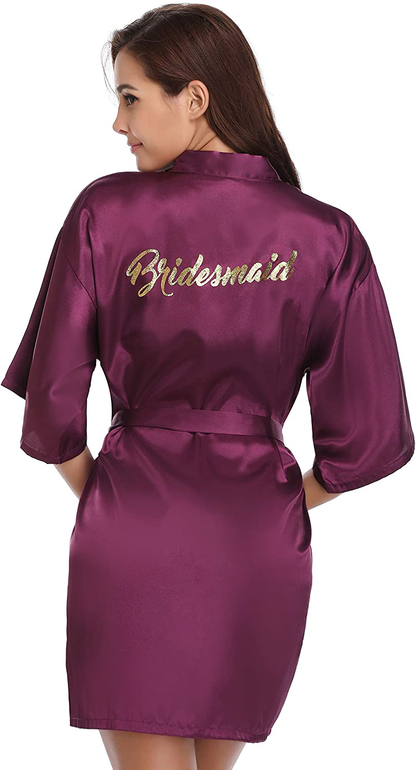 Vlazom Women'S Satin Robe Short Kimono for Bride & Bridesmaid Wedding Party Robes with Gold Glitter or Rhinestones Apparel & Accessories > Clothing > Sleepwear & Loungewear > Robes KYLIE MAX   