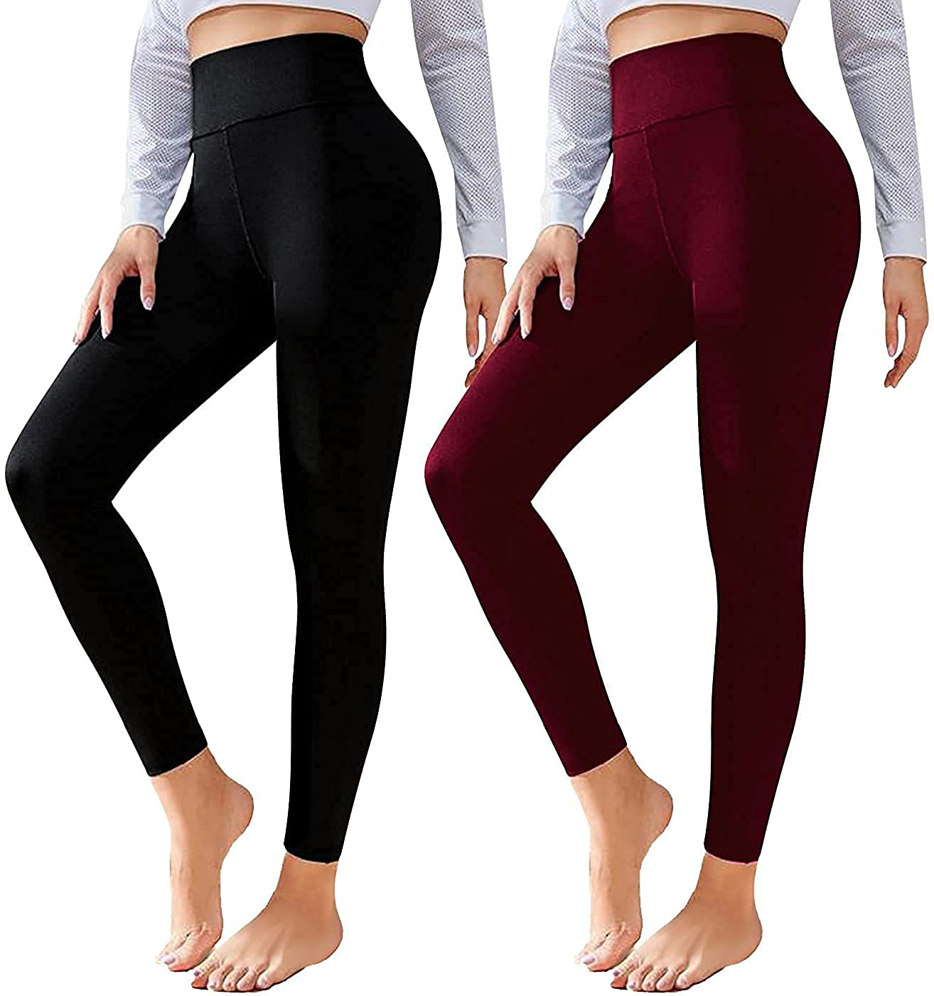 CTHH 2 Pack Leggings for Women-High Waisted Tummy Control Workout Running Black Yoga Pants Apparel & Accessories > Clothing > Activewear CTHH D-2pack(black,wine) Large-X-Large 