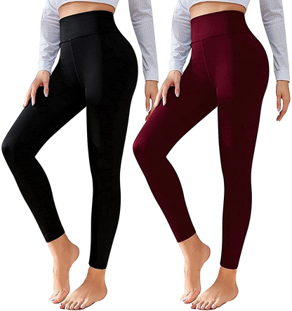 CTHH 2 Pack Leggings for Women-High Waisted Tummy Control Workout Running Black Yoga Pants Apparel & Accessories > Clothing > Activewear CTHH D-2pack(black,wine) Large-X-Large 
