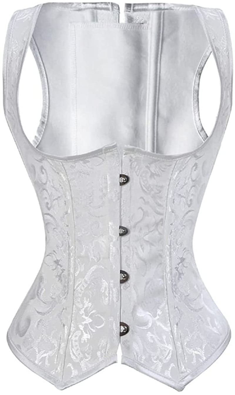 Frawirshau Women'S Gothic Steampunk Corset Bustier Waist Cincher Underbust Corset Vest Tank Top Apparel & Accessories > Clothing > Underwear & Socks > Lingerie frawirshau White Small 