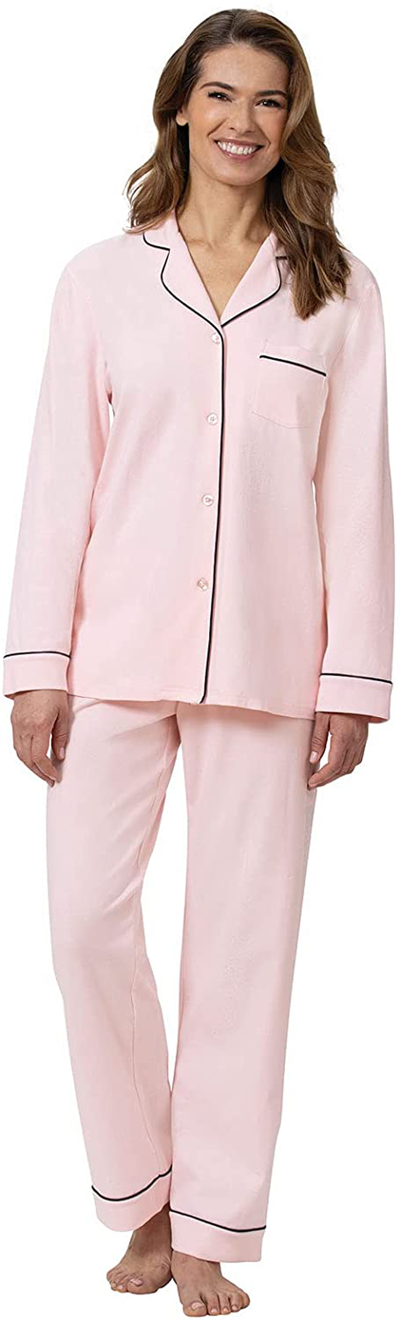 PajamaGram Pajama Set for Women - Cotton Jersey Pajamas Women Apparel & Accessories > Clothing > Sleepwear & Loungewear > Pajamas PajamaGram Pink X-Small 