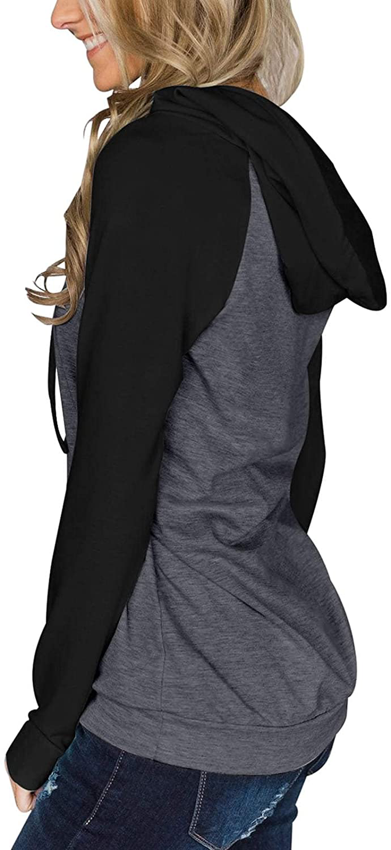 PINKMSTYLE Womens Color Block Hoodies Casual Lightweight Drawstring Pullover Sweatshirt Fall Long Sleeve Tops with Pocket Apparel & Accessories > Clothing > Activewear Kylie Max   