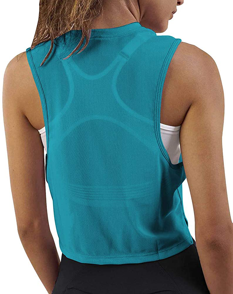 Mippo Crop Top Workout Shirts for Women Cute Sheer Mesh Back Athletic Tanks Muscle Tee Apparel & Accessories > Clothing > Activewear Kylie Max   