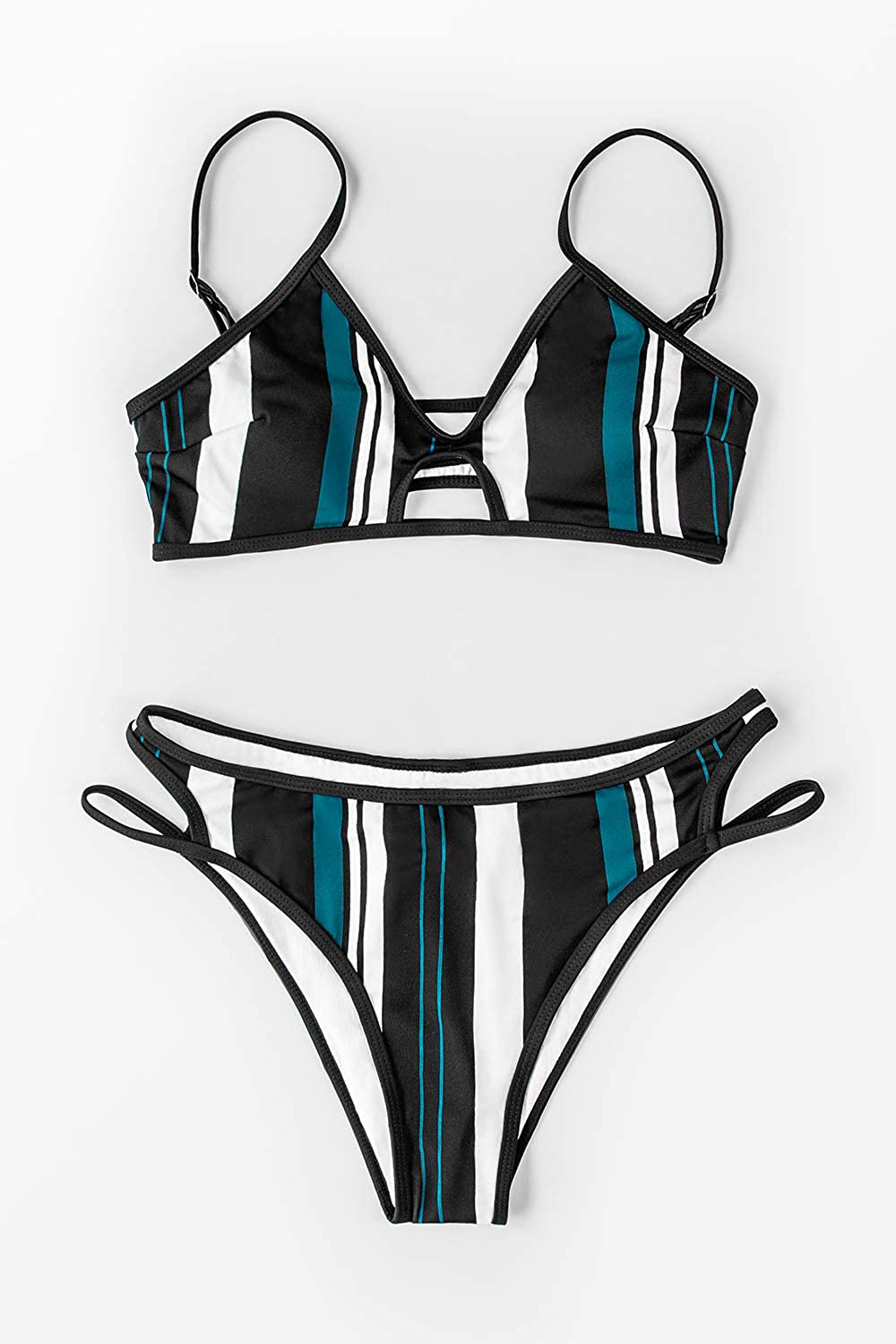 CUPSHE Women'S Blue White Striped Adjustable Strap Bikini Sets  Kylie Max   