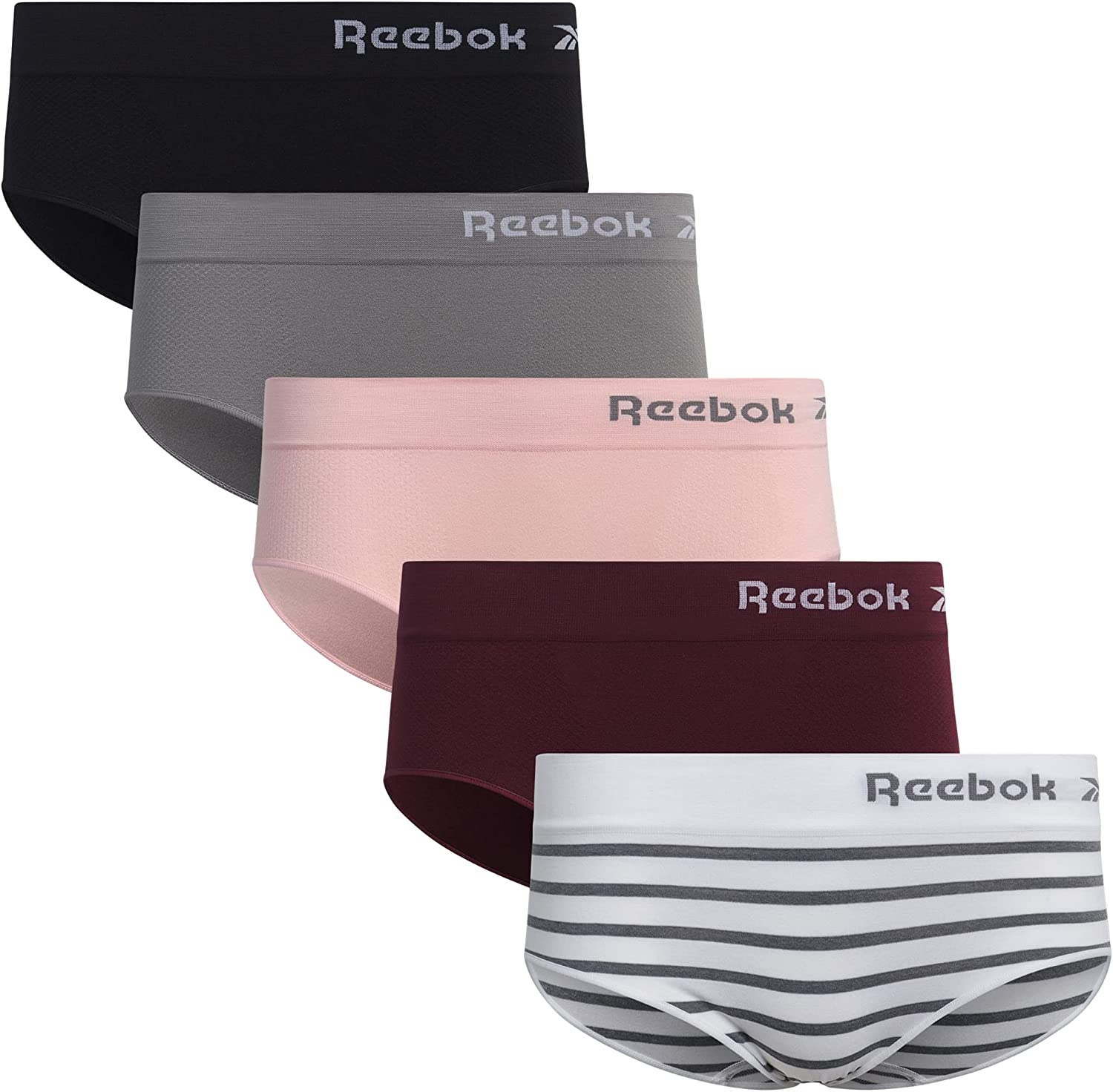 Reebok Women'S Underwear - Seamless Hipster Briefs (5 Pack) Apparel & Accessories > Clothing > Underwear & Socks > Underwear Reebok White/Pink/Fig/Grey/Black Medium 