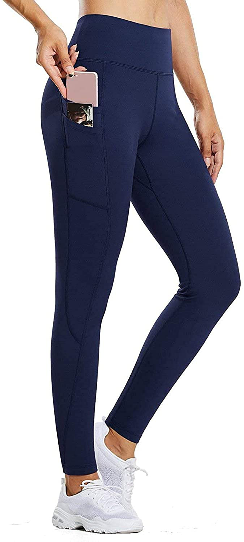 BALEAF Women's Fleece Lined Water Resistant Legging High Waisted Thermal Winter Hiking Running Pants Pockets Apparel & Accessories > Clothing > Activewear BALEAF Navy Medium 