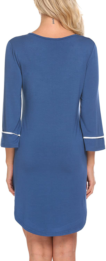 Ekouaer Women’S Sleepshirt 3/4 Sleeves Nightgown Sexy Nightshirts Boyfriend Sleepwear S-XXL Apparel & Accessories > Clothing > Sleepwear & Loungewear > Nightgowns Kylie Max   