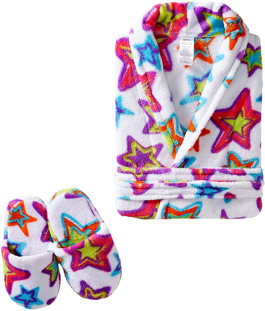Sleep & Co Big Girls Fleece Robe Slippers Set Apparel & Accessories > Clothing > Sleepwear & Loungewear > Robes Kylie Max   