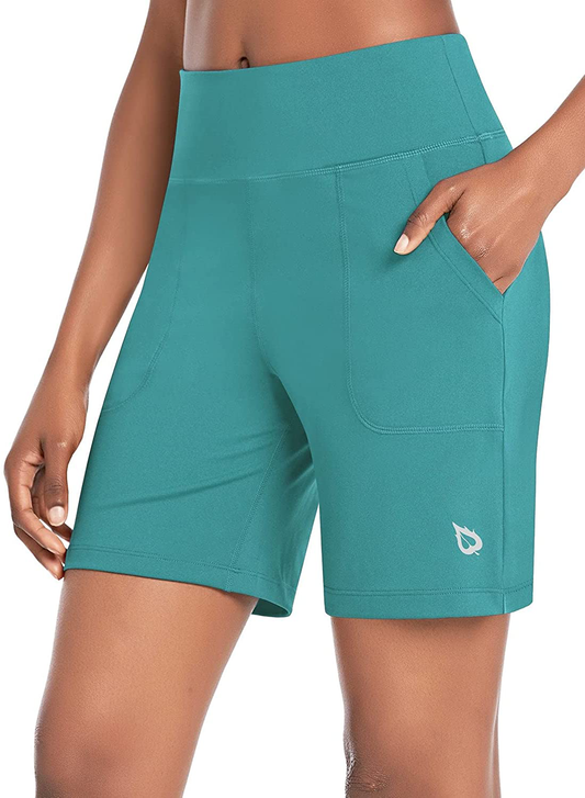 BALEAF Women'S 7" Athletic Long Shorts High Waisted Running Bermuda Shorts with Pockets Apparel & Accessories > Clothing > Shorts Kylie Max   