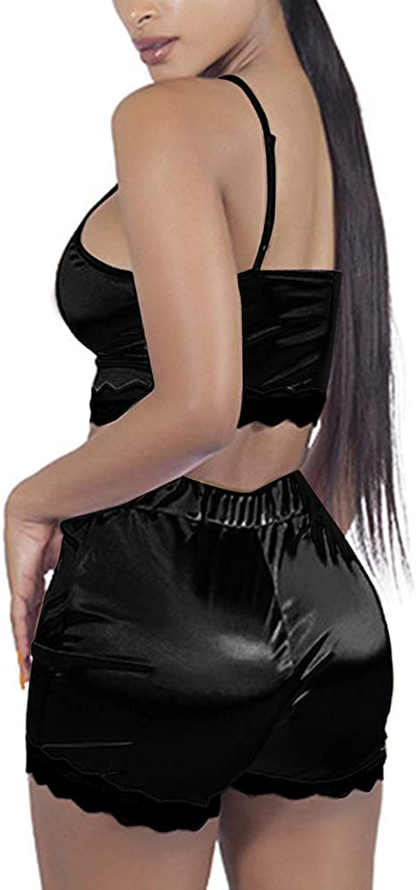 ECHOINE Womens Lingerie Pajama Set - Sexy Satin Cami Shorts 2 Pieces Outfits Romper PJ Set Apparel & Accessories > Clothing > Sleepwear & Loungewear Kylie Max   