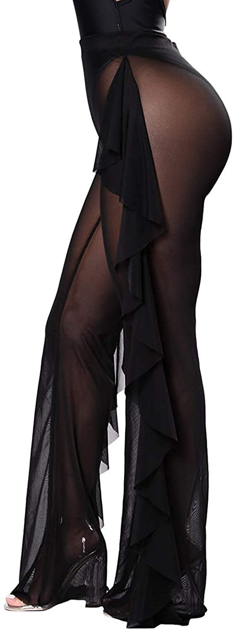 Willow Dance Women'S Perspective Sheer Mesh Ruffle Pants Swimsuit Bikini Bottom Cover up Pants Apparel & Accessories > Clothing > Swimwear Kylie Max   