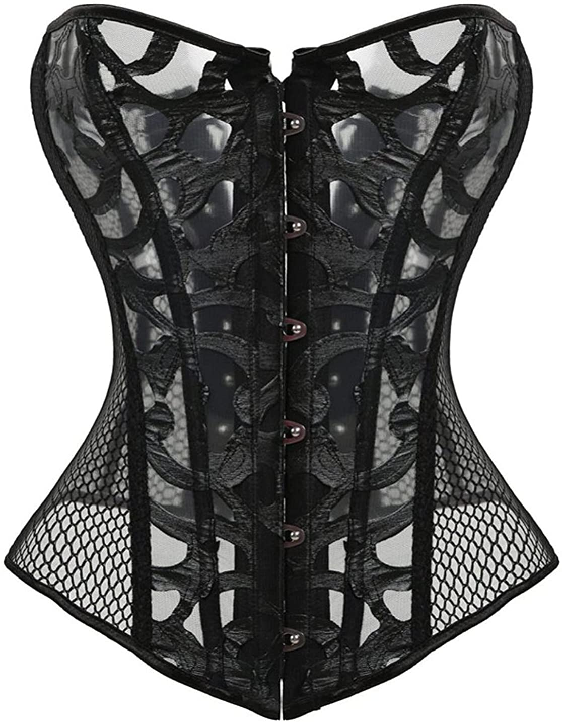 Everlove Corset Satin Overbust Lace up Busiter Shapewear Outfit Apparel & Accessories > Clothing > Underwear & Socks > Lingerie EverLove Black Medium 